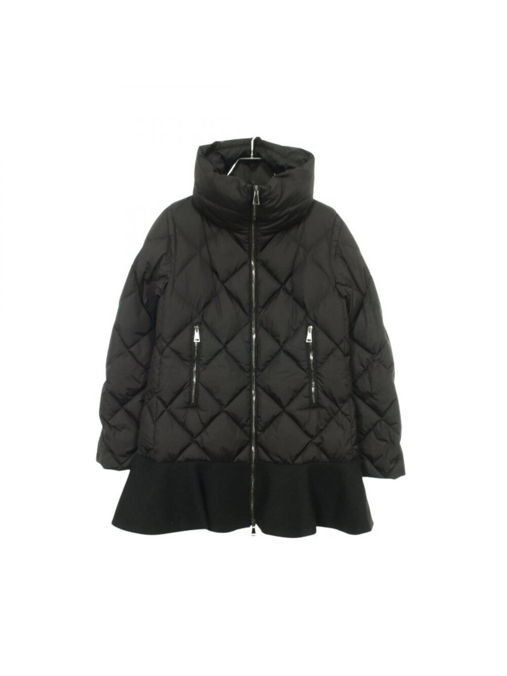 Moncler Down Jacket Vouglans Contrast Peplum Nylon Wool Coat